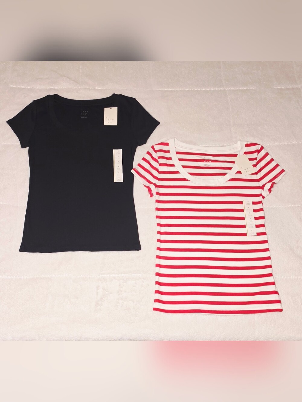 a new day Black Tee & Red-White Striped Short Sleeve Tees (TC149/150)